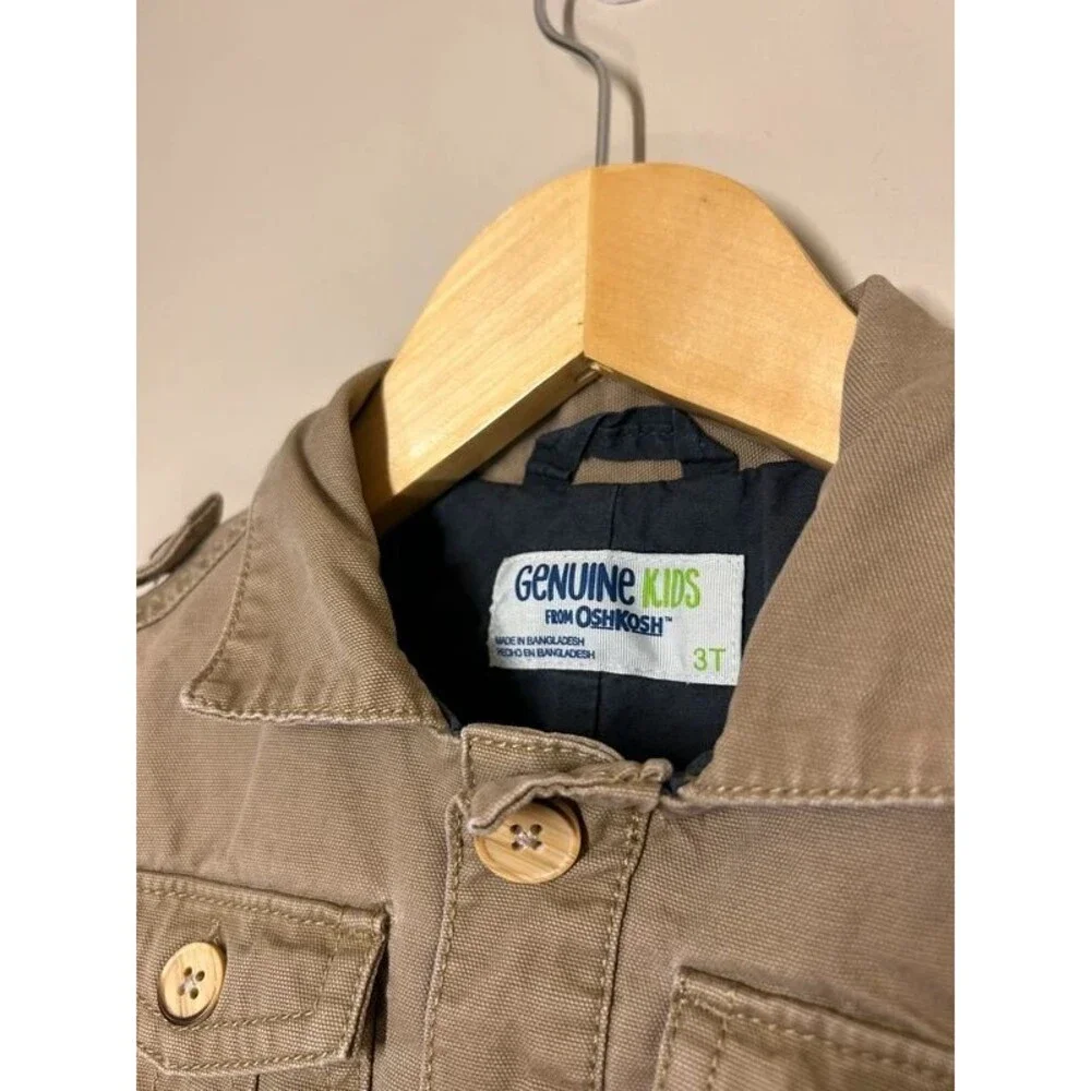 Vintage Y2K Genuine Kids OshKosh 3T Boys Khaki Utility Fall School Jacket